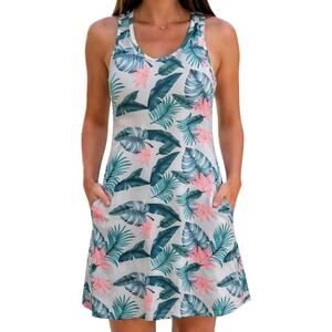 Kyodan Women's XS Tropical Athletic Dress Built-In Bra Zip Pockets